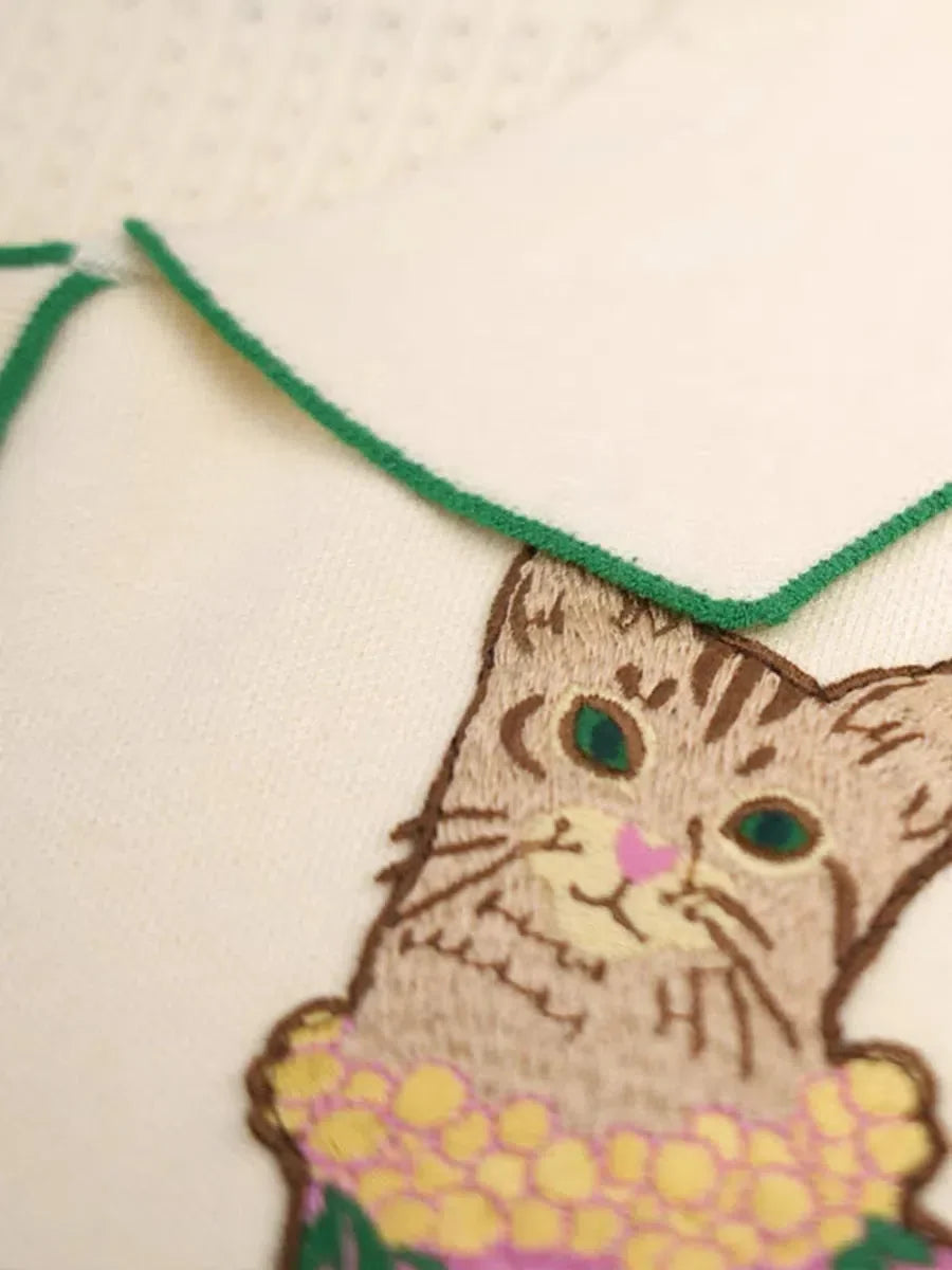 Y2K Cat Embroidered Sweater