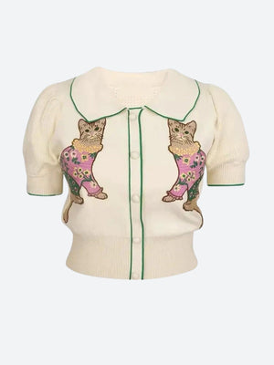 Y2K Cat Embroidered Sweater