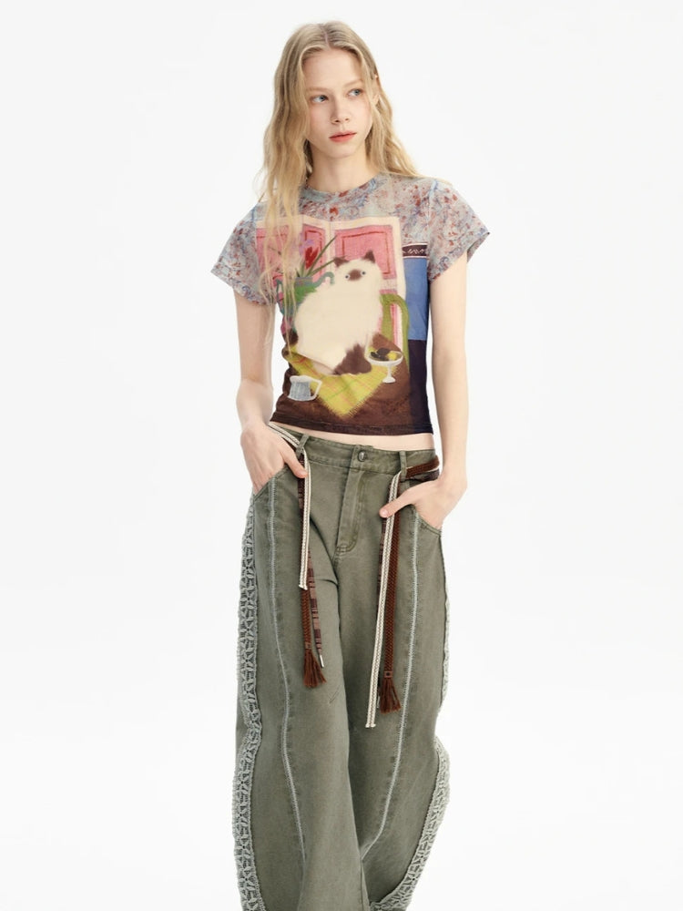Y2K Cat Graphic Tee – MAUVSTUDIO®
