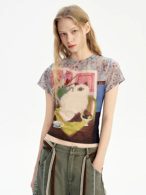 Y2K Cat Graphic Tee – MAUVSTUDIO®