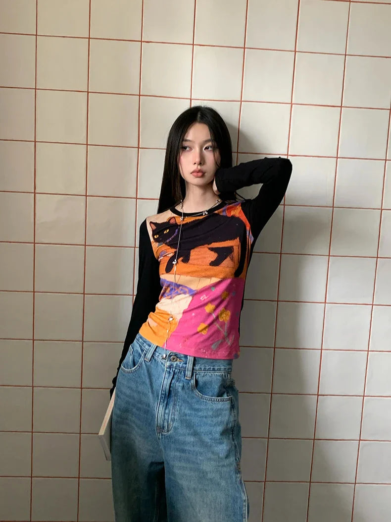 Y2K Cat Graphic Top – MAUVSTUDIO®