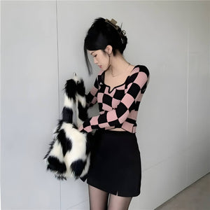 Y2K Checkered Square Neck Top – MAUVSTUDIO®