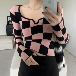 Y2K Checkered Square Neck Top – MAUVSTUDIO®