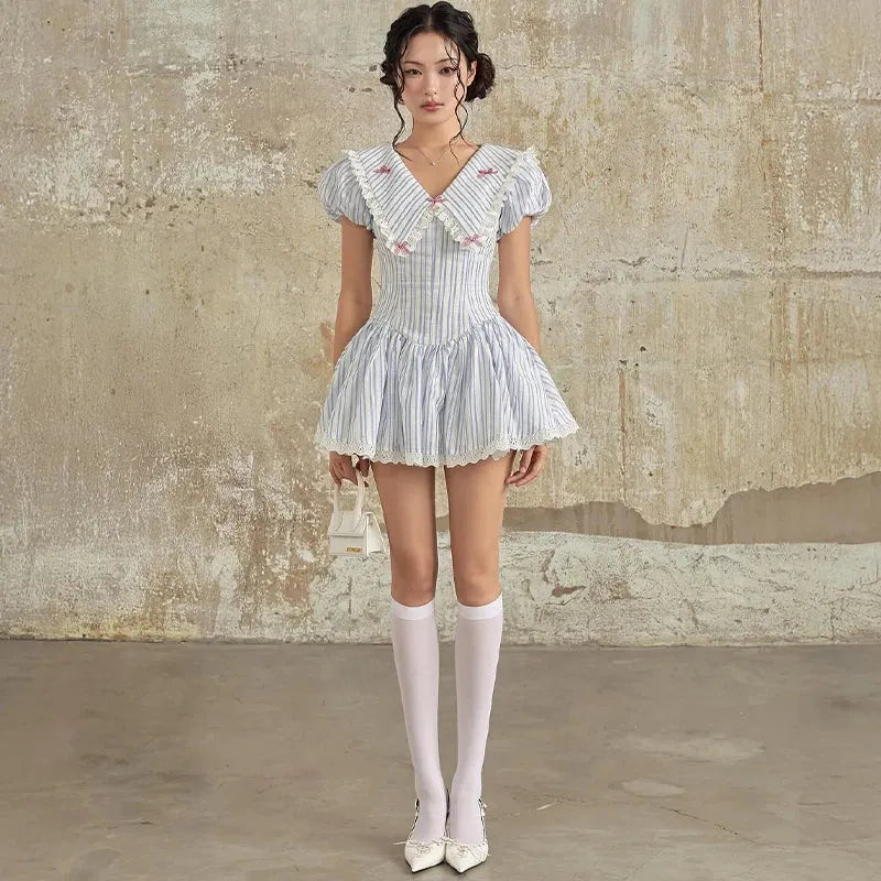 Y2K Chelsea Collar Mini Dress view 3 | MAUVSTUDIO®