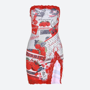 Y2K Cherry Slit Mini Dress view 3 | MAUVSTUDIO®