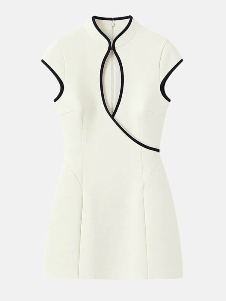 Y2K Contrast Trim Mini Dress view 3 | MAUVSTUDIO®