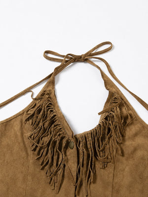Y2K Cowgirl Top with tie detail, Y2K halter top styled with low rise bottoms