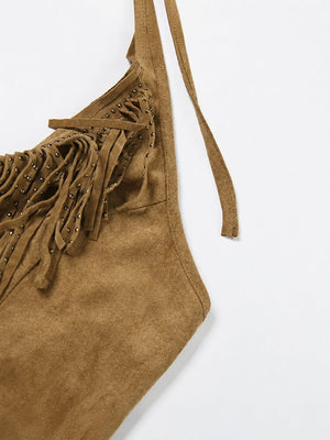 Y2K Cowgirl Top with tie detail, Y2K halter top styled with low rise bottoms