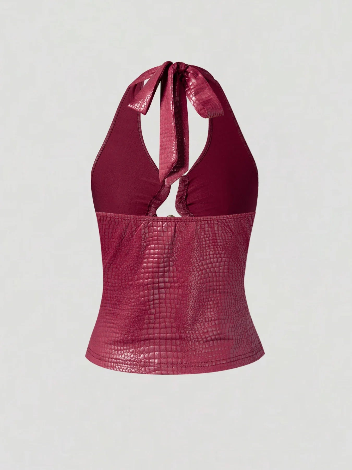Y2K Crocodile Halter Top with plunging neckline, Y2K halter top styled with low rise bottoms