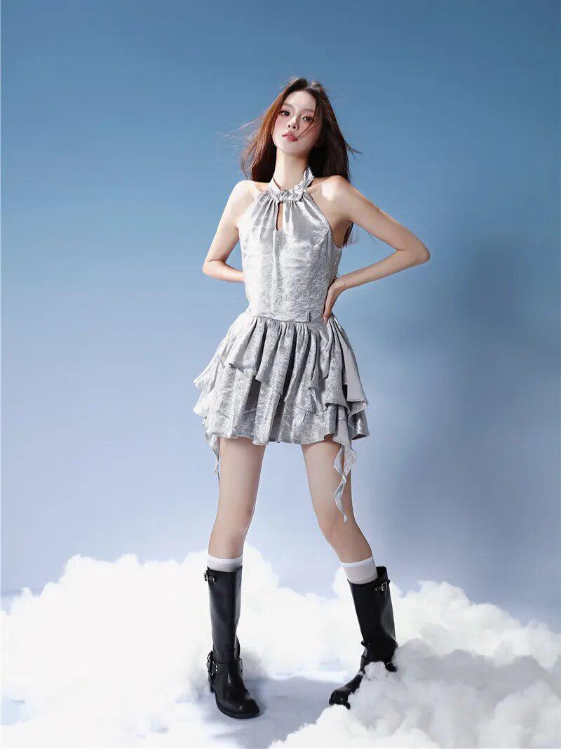 sachin and babi light blue dress Summer Sexy Halter Dress, Deep V Neck, Bodycon Mini Dress, Slim Fit,  Revealing Waist Design, Versatile Fashion for Ladies, Party, Chic main image 0