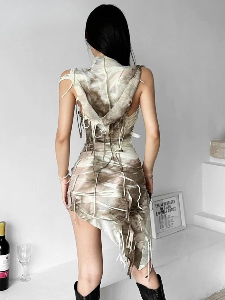 Y2K Cyber Hooded Mini Dress view 3 | MAUVSTUDIO®