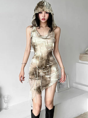 Y2K Cyber Hooded Mini Dress view 8 | MAUVSTUDIO®