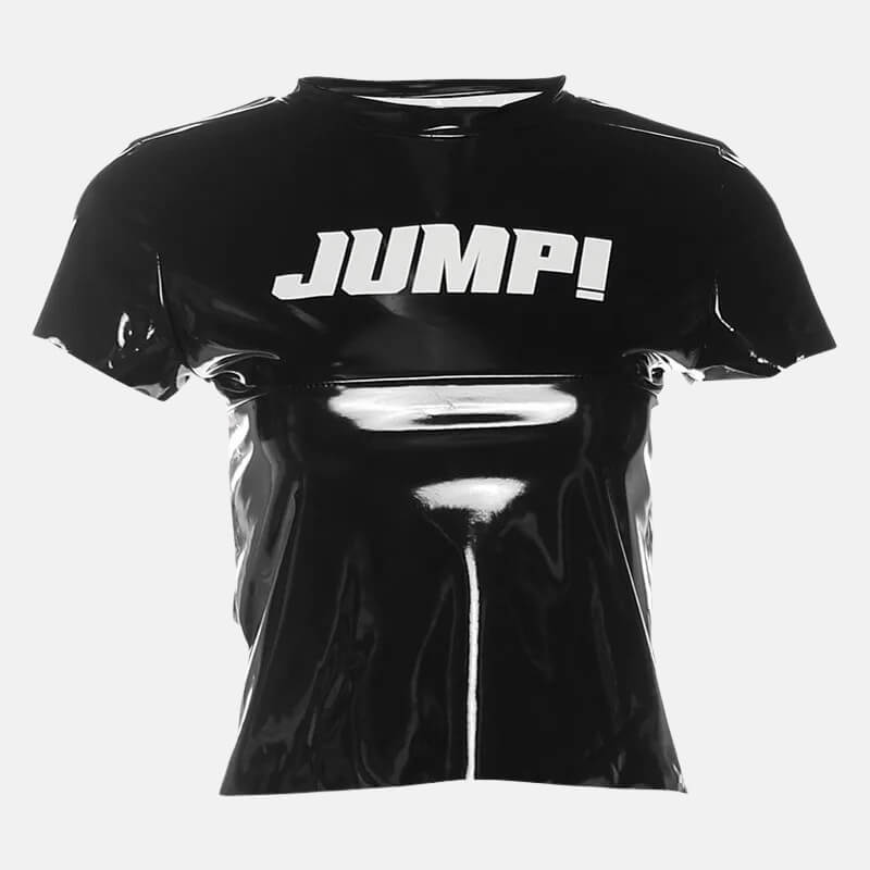 Y2K Cyber Jump Tee with cropped cut, Y2K baby tee styled with low rise bottoms