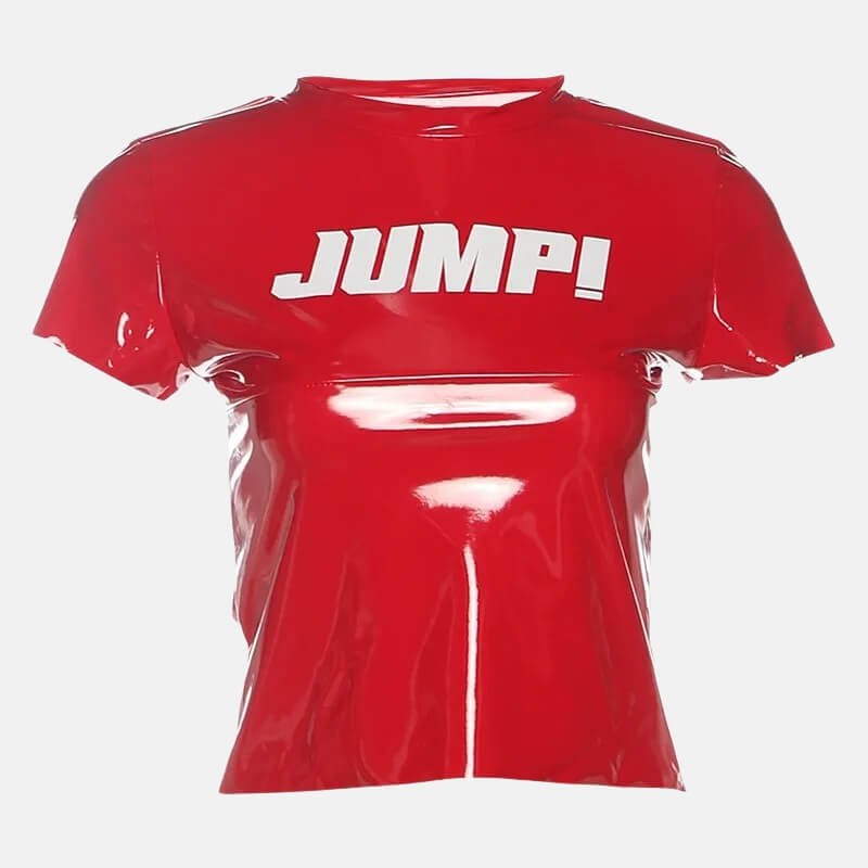 Y2K Cyber Jump Tee with cropped cut, Y2K baby tee styled with low rise bottoms