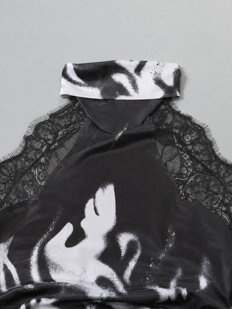 Y2K Cyber Lace Top with lace trim, Y2K halter top styled with low rise bottoms