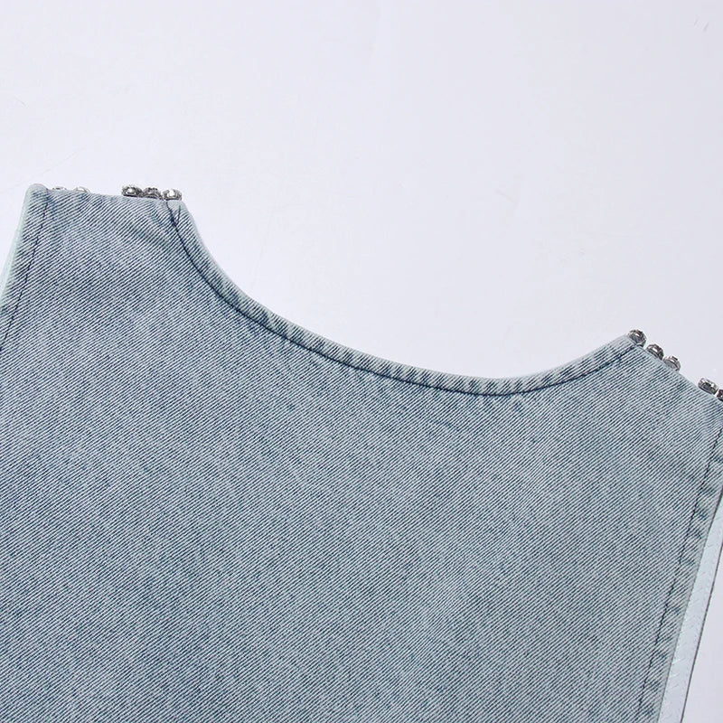 Y2K Deep V Denim Mini Dress view 5 | MAUVSTUDIO®