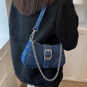 Y2K Denim Baguette Bag-Handbags-MAUV STUDIO-STREETWEAR-Y2K-CLOTHING