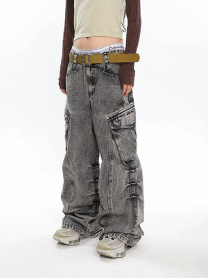 Y2K Distressed Big Pockets Cargo Jeans-MAUV STUDIO