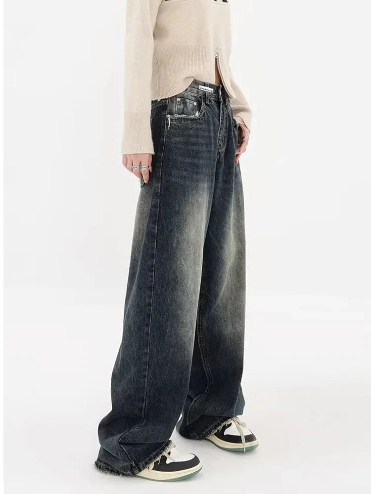 Y2K Distressed Pocket Wide Leg Jeans-MAUV STUDIO