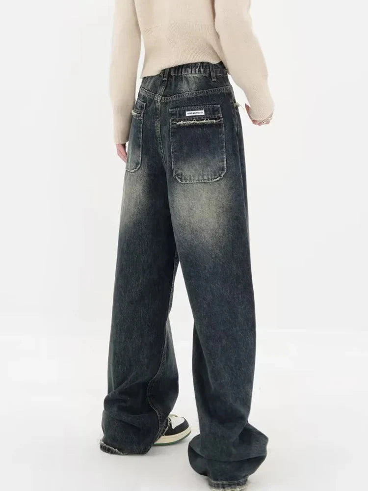 Y2K Distressed Pocket Wide Leg Jeans-MAUV STUDIO