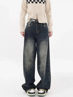 Y2K Distressed Pocket Wide Leg Jeans-Black-S-MAUV STUDIO