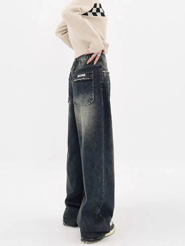 Y2K Distressed Pocket Wide Leg Jeans-MAUV STUDIO