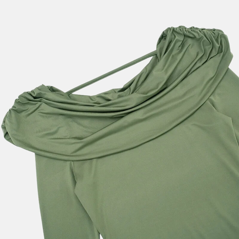 Y2K Draped Cowl Neck Top with fitted cut, Y2K long sleeve top styled with low rise bottoms