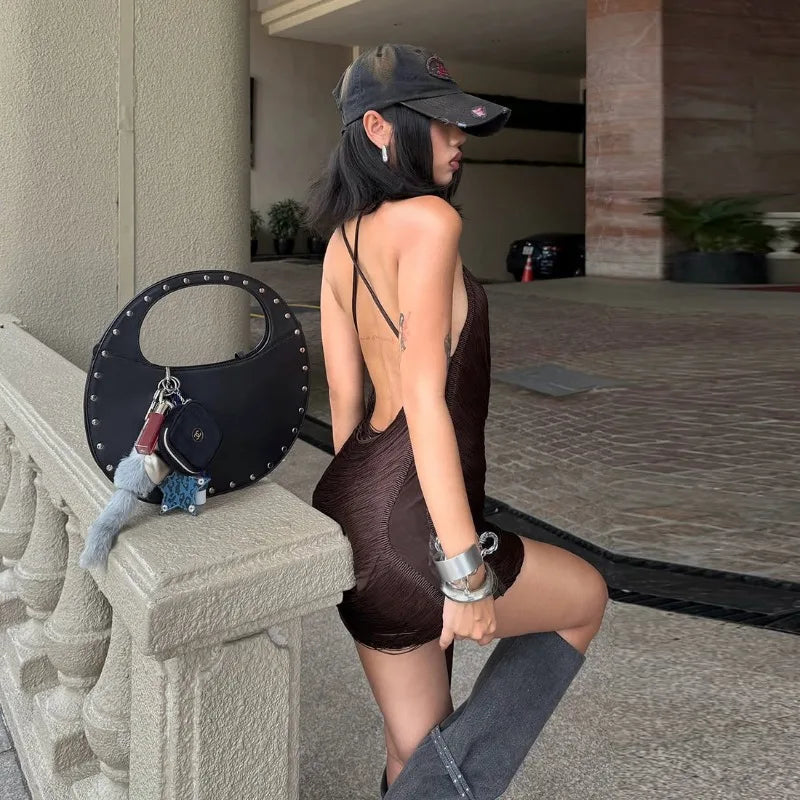Y2K Draped Halter Mini Dress view 2 | MAUVSTUDIO®