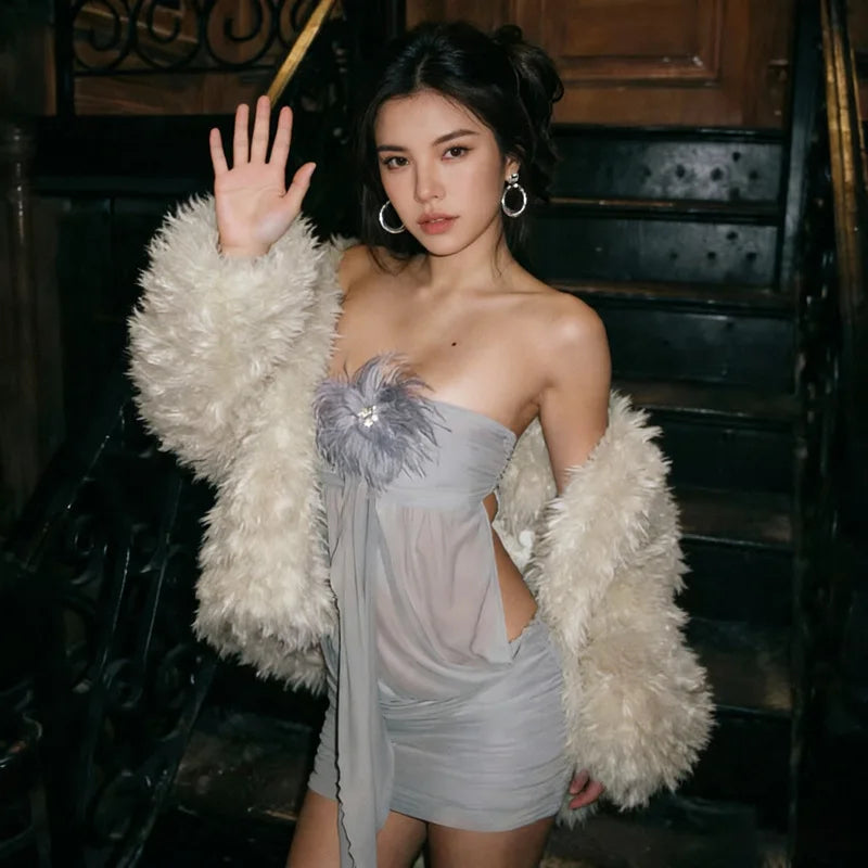 Y2K Draped Strapless Mini Dress view 4 | MAUVSTUDIO®