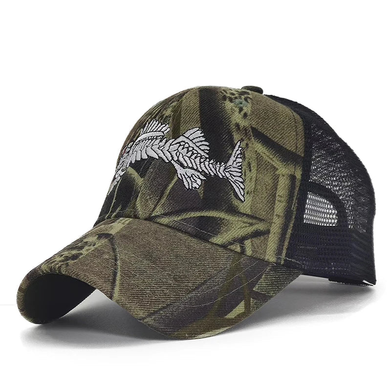 Y2K Embroidered Fish Bone Camo Baseball Cap – MAUVSTUDIO®