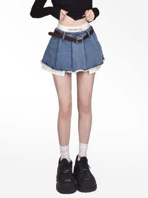 Y2K Fake Two Piece Pleated Mini Skirt-Mauv Studio