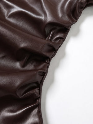 Y2K Faux Leather Top with fitted cut, Y2K tube top styled with low rise bottoms