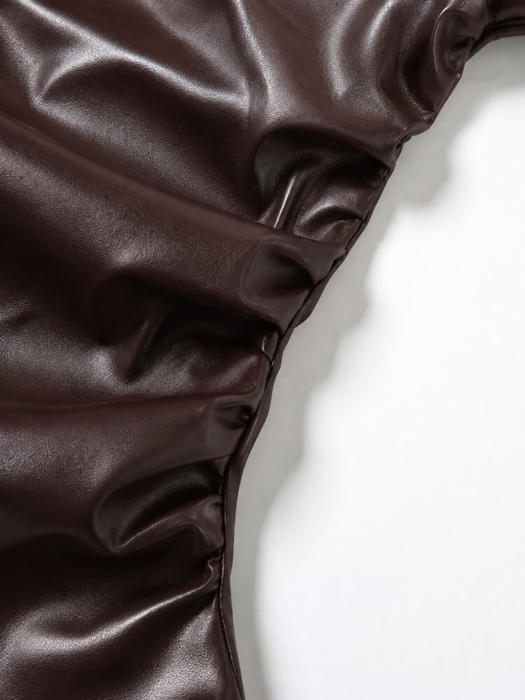 Y2K Faux Leather Top with fitted cut, Y2K tube top styled with low rise bottoms