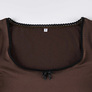 Y2K Fitted Flare Sleeve Top with ribbed knit, Y2K long sleeve top styled with low rise bottoms
