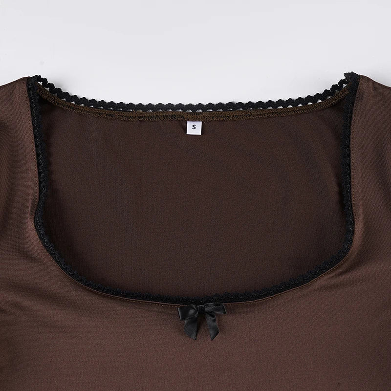 Y2K Fitted Flare Sleeve Top with ribbed knit, Y2K long sleeve top styled with low rise bottoms