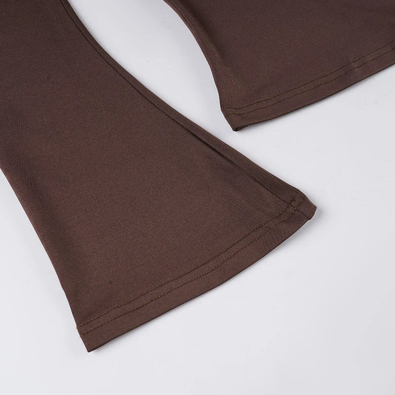 Y2K Fitted Flare Sleeve Top with ribbed knit, Y2K long sleeve top styled with low rise bottoms