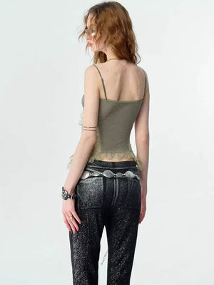 Y2K Floral Cami Top with lace trim, Y2K tube top styled with low rise bottoms