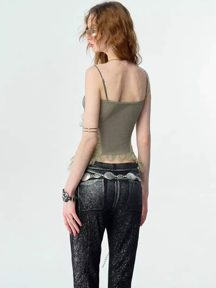 Y2K Floral Cami Top with lace trim, Y2K tube top styled with low rise bottoms