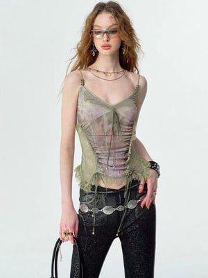 Y2K Floral Cami Top with lace trim, Y2K tube top styled with low rise bottoms