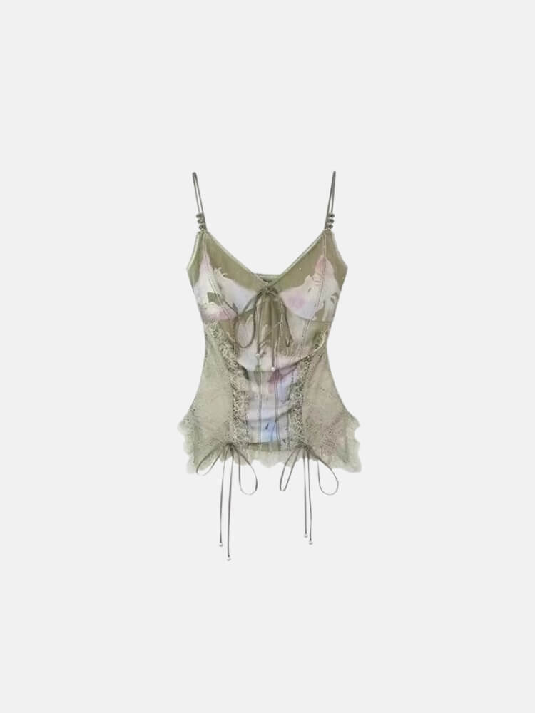 Y2K Floral Cami Top with lace trim, Y2K tube top styled with low rise bottoms