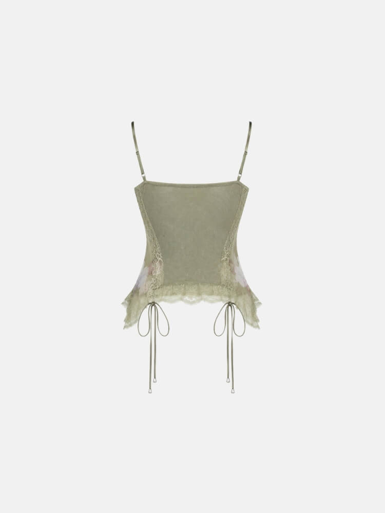 Y2K Floral Cami Top with lace trim, Y2K tube top styled with low rise bottoms