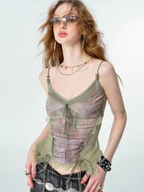 Y2K Floral Cami Top with lace trim, Y2K tube top styled with low rise bottoms