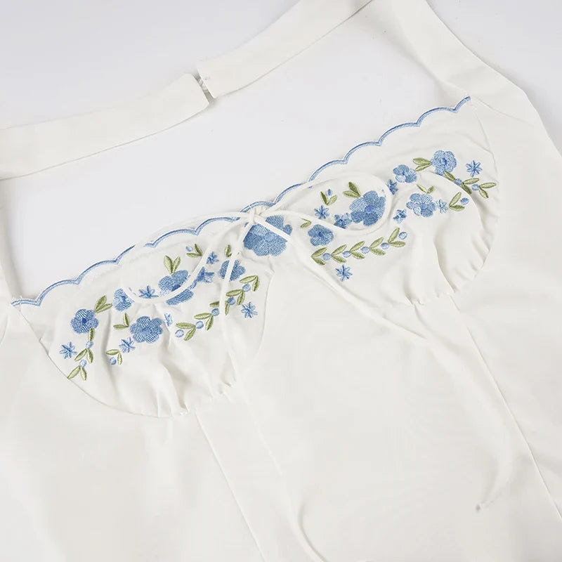 Y2K Floral Halter Corset Top with scalloped edges, Y2K corset styled with low rise bottoms