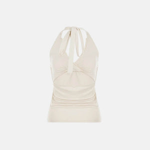Y2K Floral Halter Top with lace trim, Y2K halter top styled with low rise bottoms