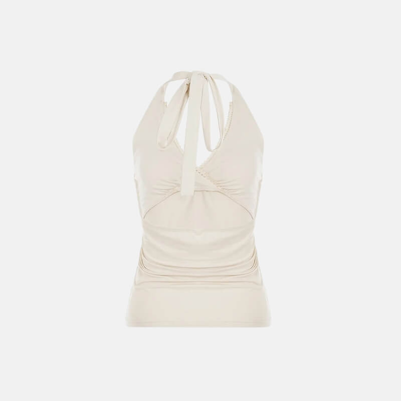Y2K Floral Halter Top with lace trim, Y2K halter top styled with low rise bottoms
