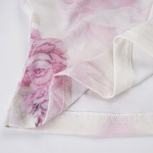 Y2K Floral Lace Trim Mesh Top with lace trim, Y2K tube top styled with low rise bottoms