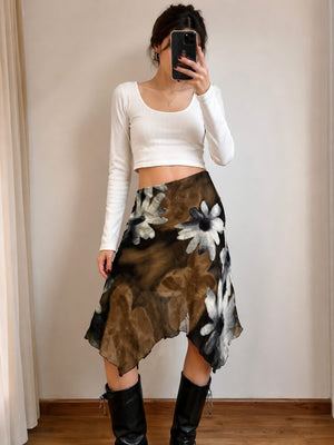 , Y2K skirt styled with a crop top