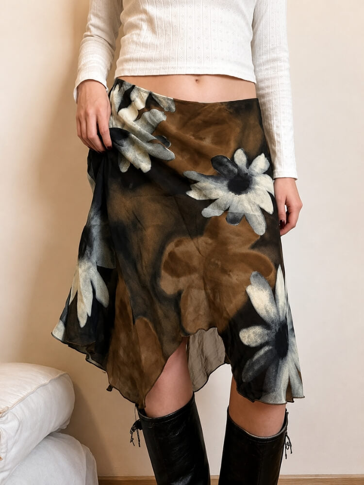, Y2K skirt styled with a crop top