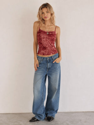 Y2K Floral Sheer Cami Crop Top with cropped cut, Y2K tank top styled with low rise bottoms
