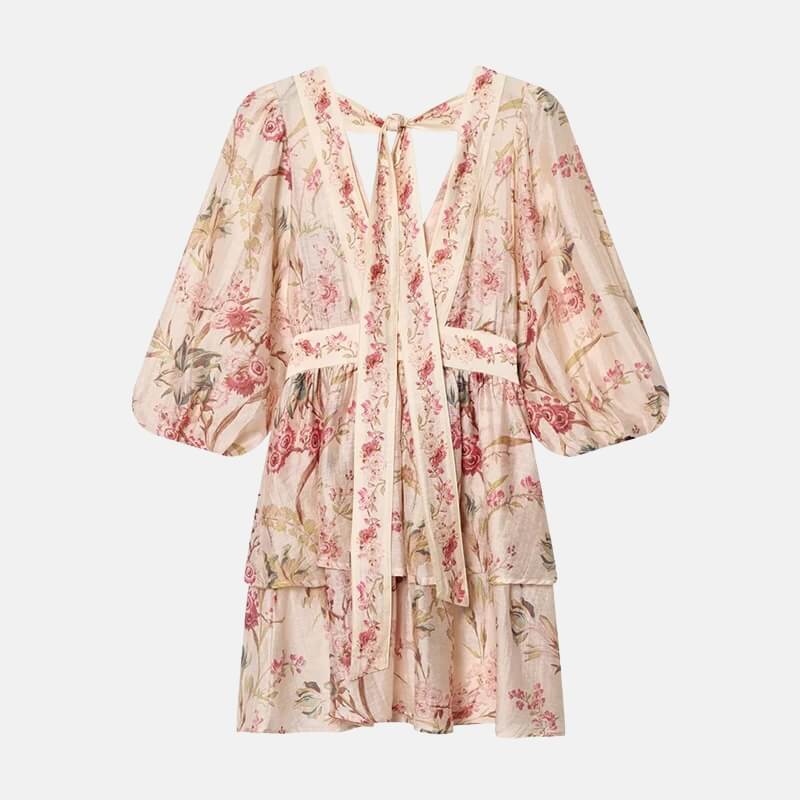 Y2K Flowy Tiered Mini Dress Pink / S
